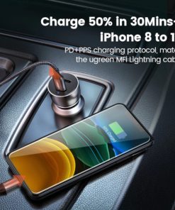 UGREEN auto punjač 52.5W, USB-C+USB-A, PD3.0/QC3.0, sivi