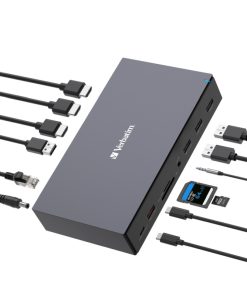 Verbatim CDS-17 portni USB-C Pro Docking Station HDMI do 8K | 2 x HDMI do 4K | 2 x DP | RJ45 | USB-A 3.2 | 2 x USB-A 3.0 | 2 x USB-A 2.0 | USB-C® 3.2 | SD | microSD | Audio | DC napajanje | USB-C Host