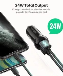 UGREEN auto punjač 24W, 2×USB-A, crni