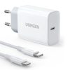UGREEN zidni punjač 20W, USB-C, PD3.0/QC4.0, bijeli + USB-C/Lightning kabel 1.0m