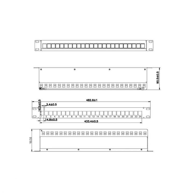 Roline VALUE Keystone 19'' okvir modula, 24 porta, oklopljen, 1U, jednodijelni, crni