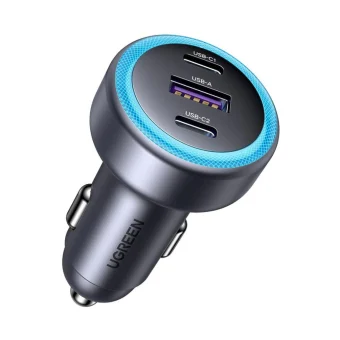 UGREEN auto punjač 30W, 2×USB-C/1×USB-A, PD3.0/QC3.0, sivi