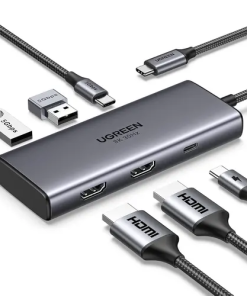 UGREEN 7-portni USB-C HUB na 2xUSB-A 3.2, 2xUSB-C 3.2, 1xUSB-C za napajanje, 2x HDMI 60 Hz, sivi