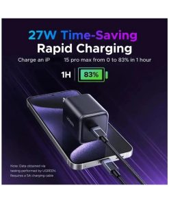 UGREEN 45W USB-C GaN, Quick Charge, crni