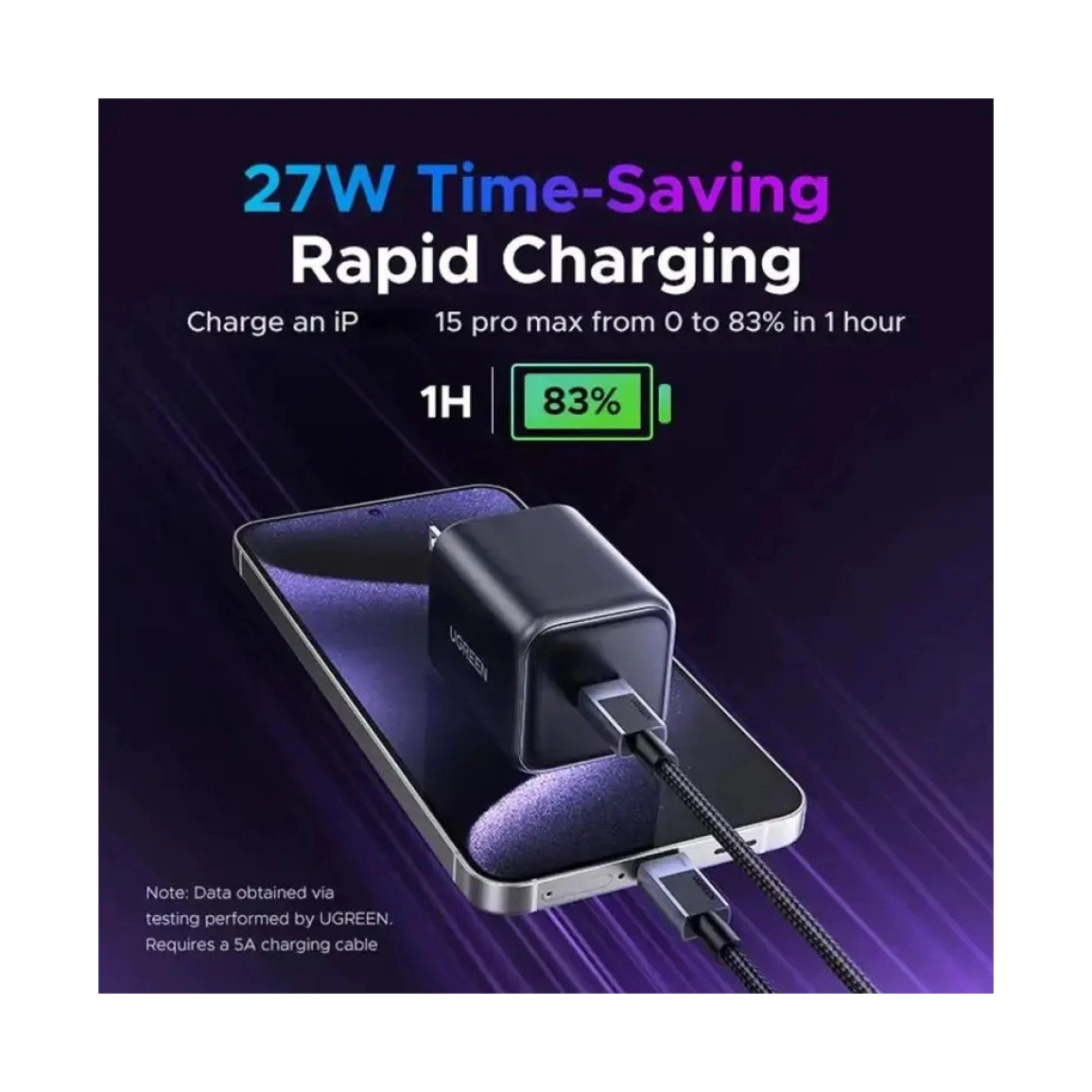 UGREEN 45W USB-C GaN, Quick Charge, crni