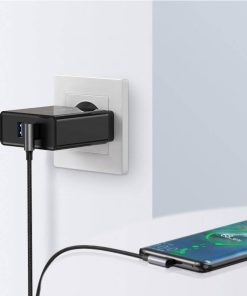 UGREEN USB-C (M) na USB-A (M), kutni 90°, 3A, pleteni kabel MFi, crni, 2.0m