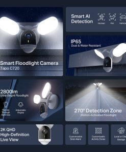 TP-Link Tapo C720 Smart Floodlight kamera 2K QHD, H.264, 2.4 GHz, 2800 Lm, dvosmjerni audio, detekcija pokreta, IP65