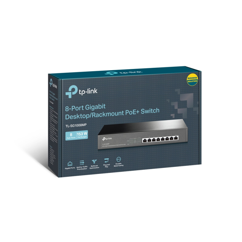 TP-Link 8-port Gigabit PoE+ preklopnik (Switch), 8×10/100/1000M RJ45 PoE ports, 802.3af/at, metalno kućište, 1U 13" (153W)