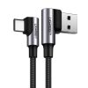 UGREEN USB-C (M) na USB-A (M), kutni 90°, 3A, pleteni kabel MFi, crni, 2.0m