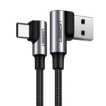 UGREEN USB-C (M) na USB-A (M), kutni 90°, 3A, pleteni kabel MFi, crni, 2.0m