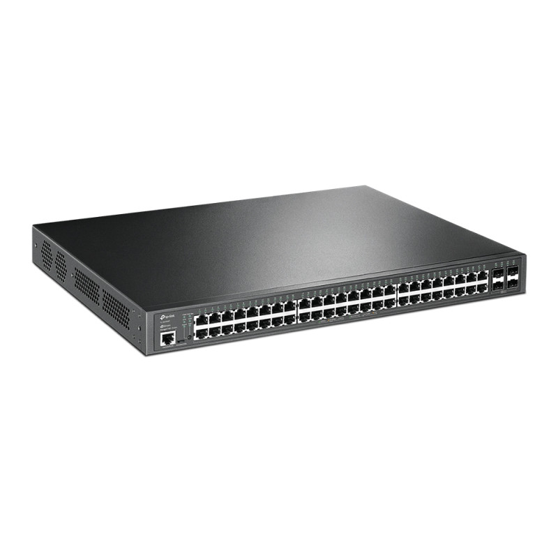 TP-Link Omada JetStream 48-port Gigabit L2 Smart PoE+ preklopnik, 48×10/100/1000 RJ45 ports, 4×SFP Gigabit, 1×RJ45 console port, 1×microUSB, 1U 19" rack-mount (385W)