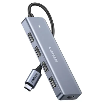 UGREEN 4-portni USB-C HUB 4xUSB-A 3.0 + USB-C power port, sivi
