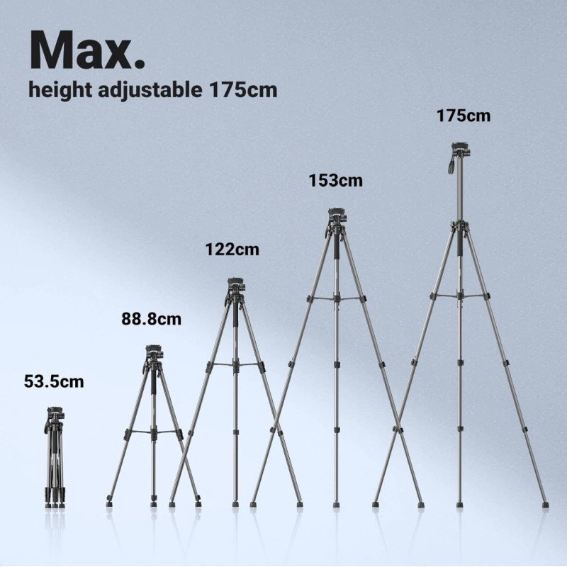 UGREEN LP661 Stativ tripod za foto i video, nosivost 5kg, visina 53.5-175cm, 360° Pan,180° Tilt, za mobitele, akcijske kamere, DSLR fotoaparate, ručne kamkordere, projektore