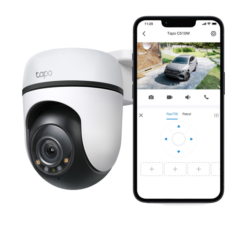 TP-Link Tapo C510W kamera 2K 3MP, H.264, 360°/130° Pan/Tilt, Full-Color Night Vision, microSD, dvosmjerni audio, detekcija pokreta, vodootporna IP65, Wi-Fi, Tapo app
