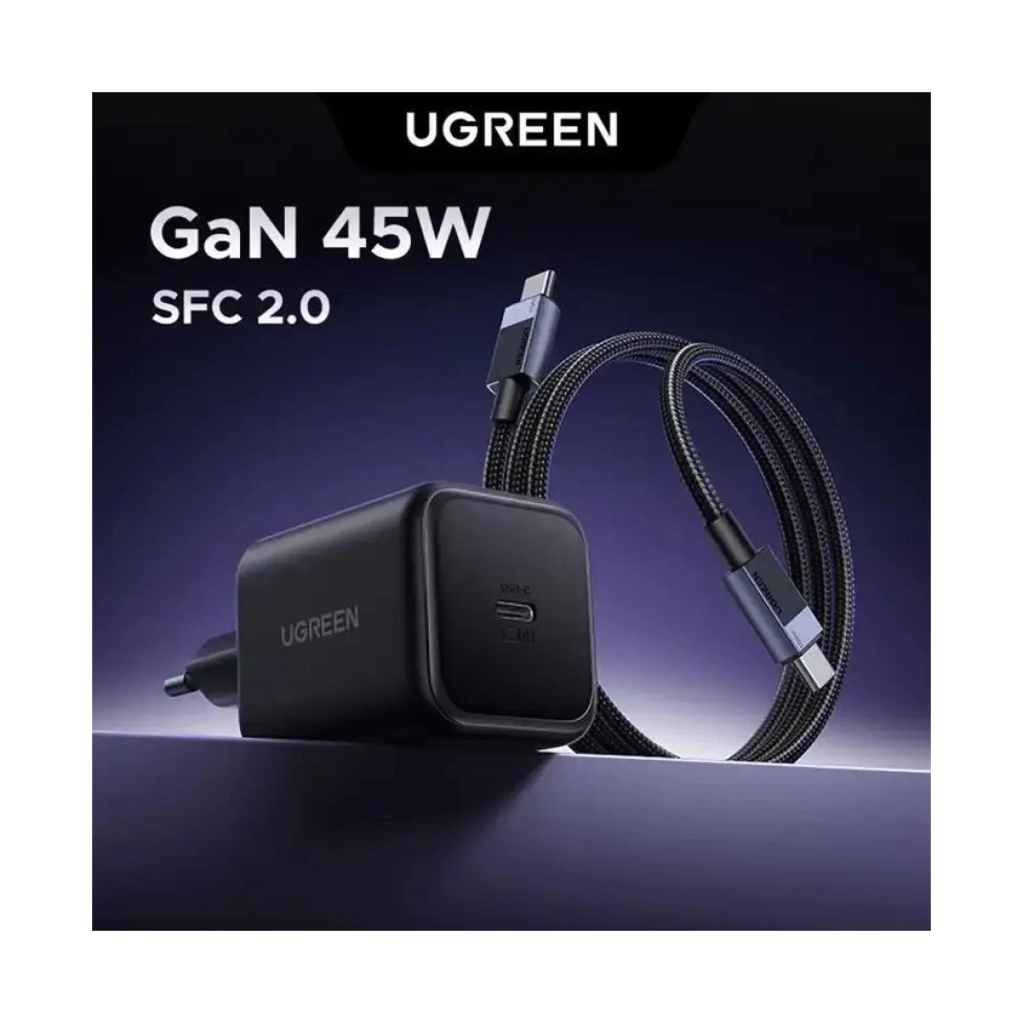 UGREEN 45W USB-C GaN, Quick Charge, crni