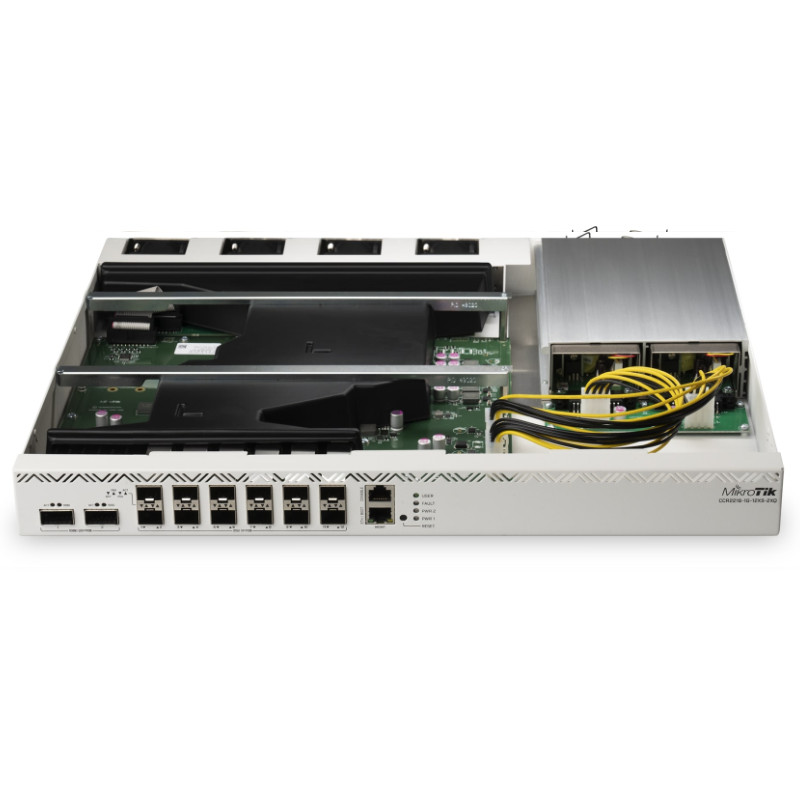 Mikrotik Cloud Core Router 2216-1G-12XS-2XQ, AL73400 CPU (16-cores), 16GB RAM, 2×100G QSFP, 14×25G SFP28, 1×Gbit LAN, 2xM.2 SATA, RouterOS L6, 1U, rackmount, Dual-redundant hot-swap PSU's
