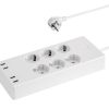 Transmedia Smart 6-way power strip with 4 USB charging ports (max. 5V 4A)