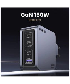 UGREEN Nexode Pro zidni punjač 160W, 3×USB-C/1×USB-A, USB-C kabel, GaN, sivi