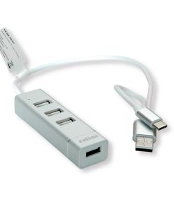 Roline Hub 4-porta USB2.0, USB Tip-A + USB-C kablovi, 0.3m