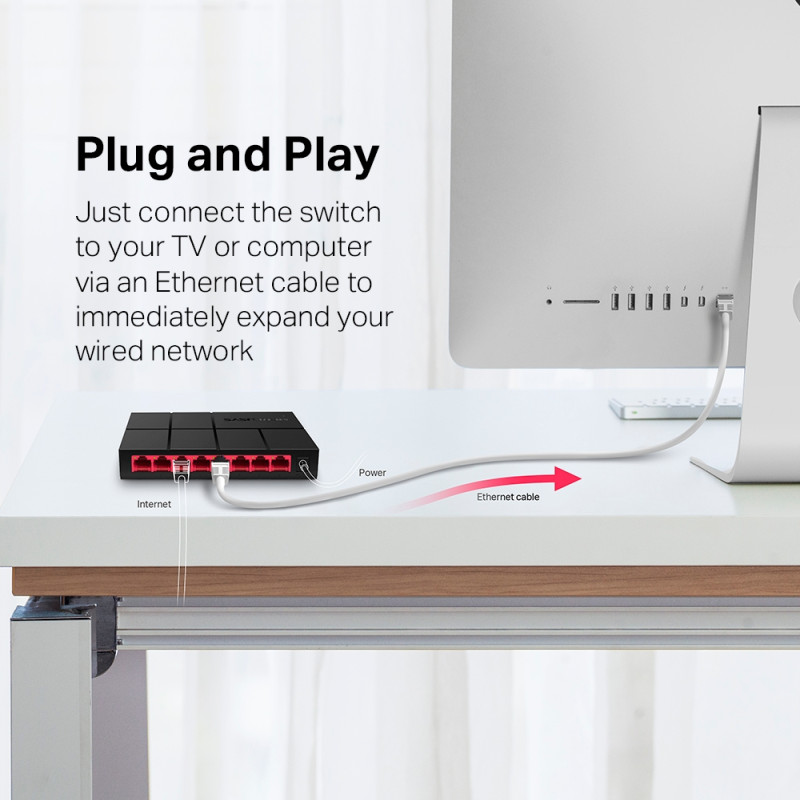 Mercusys 8-port Gigabit mini Desktop preklopnik (Switch), 8×10/100/1000M RJ45 ports, plastično kućište