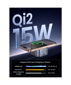 UGREEN 2in1 punjač, 15W, bežični, Qi2, za iPhone, AirPods Pro, sivi