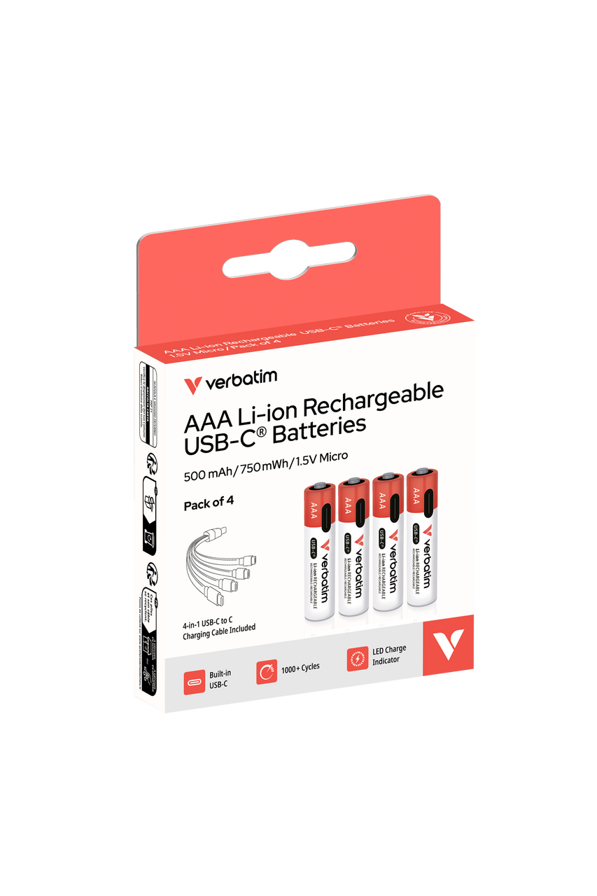 Verbatim AAA-LR03 Micro USB-C punjive baterije, 1,5V, 500 mAh (4 komada)