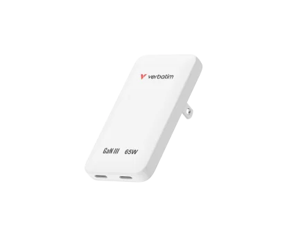 Verbatim Essentials Slim GaN zidni punjač 65 W, 2xUSB-C PD3.0, bijeli