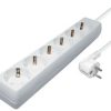 Transmedia 6-way power strip, 5,0 m cable, White