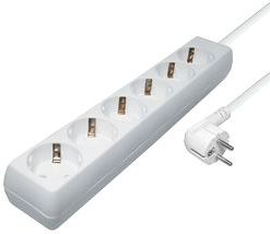 Transmedia 6-way power strip, 5,0 m cable, White