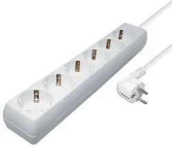 Transmedia 6-way power strip, 5,0 m cable, White