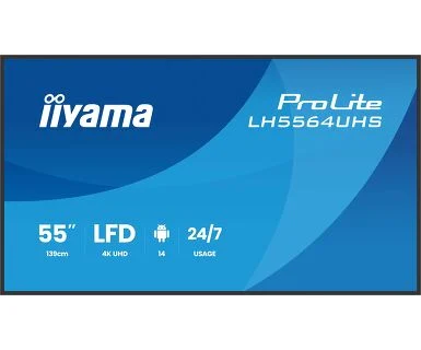 IIYAMA 55" LH5564UHS-B1AG 4K UHD (3840x2160) VA Signage 24/7, 500 cd/m2, 5000:1, Android OS 14, iiShare, iiControl, iiSignage2