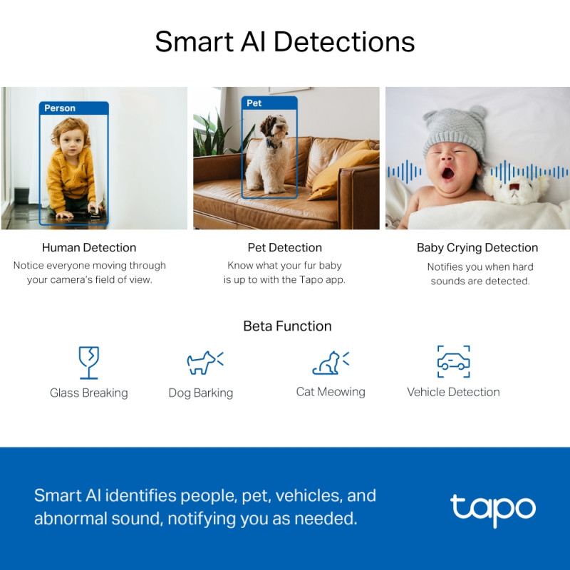 TP-Link Tapo C220 AI kamera 2K QHD, H.264, 360°/114° Pan/Tilt, Advanced Night Vision, microSD, dvosmjerni audio, AI detekcija pokreta, Wi-Fi, Tapo app