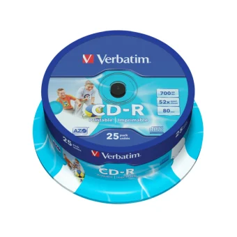 CD-R Verbatim 700MB 52× DataLife/Wide Inkjet Printable 25 pack spindle