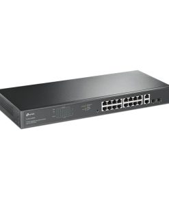 TP-Link JetStream 16-port Gigabit EasySmart PoE+ preklopnik (Switch), 16×10/100/1000M RJ45 PoE, 2×SFP Gigabit, 1U 19" rack-mount kućište (192W)
