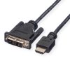 Roline DVI kabel, DVI-D (18+1) - HDMI, M/M, 3.0m, crni