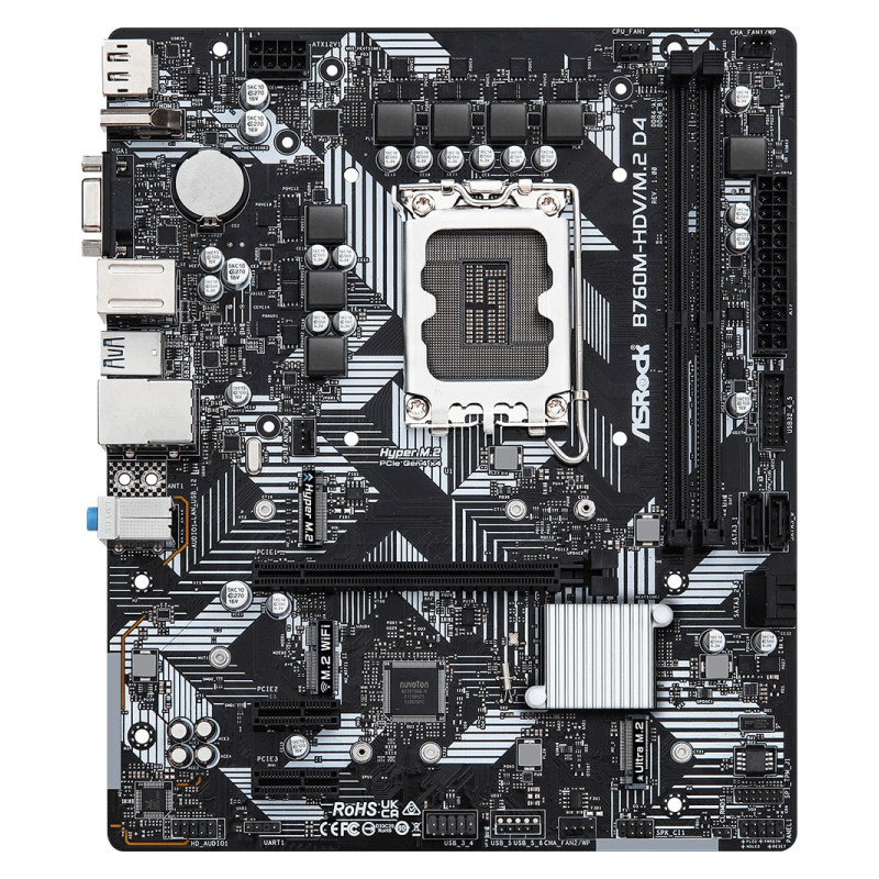 ASRock MB B760M-HDV/M.2 D4, S.1700, 2×DDR4/5333MHz(OC), PCIe 4.0, G-LAN, USB-C, VGA/DP/HDMI, mATX