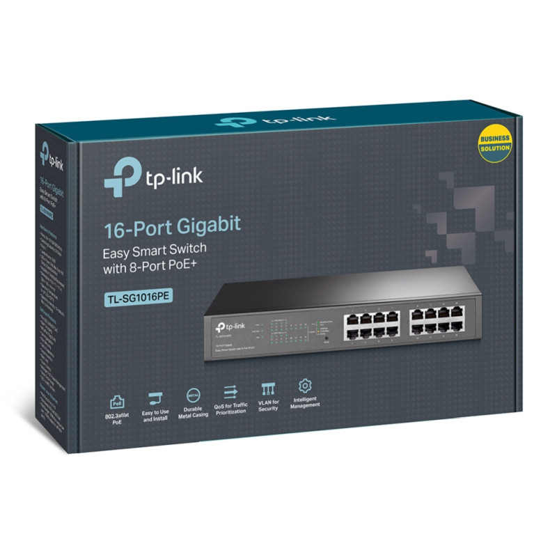 TP-Link 16-port Gigabit Easy Smart Desktop/Rackmount PoE+ preklopnik (Switch), 16×10/100/1000M RJ45 ports, 8×PoE+ ports, metalno kućište