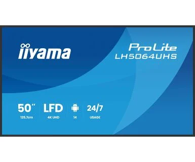 IIYAMA 50" LH5064UHS-B1AG 4K UHD (3840x2160) IPS Signage 24/7, 500 cd/m2, 1200:1, Android OS 14, iiShare, iiControl, iiSignage2
