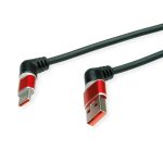 Roline 360° USB 2.0 kabel, C-A, M/M, 60W, okretni konektori, crveno/crni, 2.0m