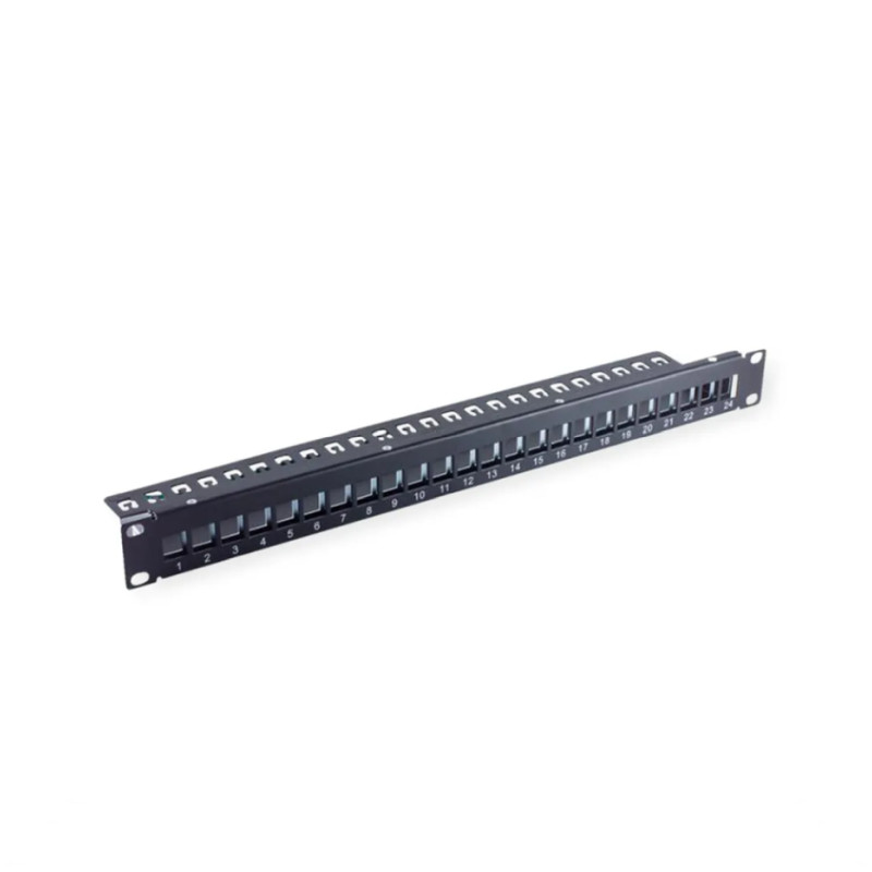 Roline VALUE Keystone 19'' okvir modula, 24 porta, oklopljen, 1U, jednodijelni, crni