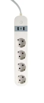 Gembird Smart power strip with USB charger, 4 sockets, white