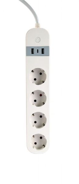 Gembird Smart power strip with USB charger, 4 sockets, white