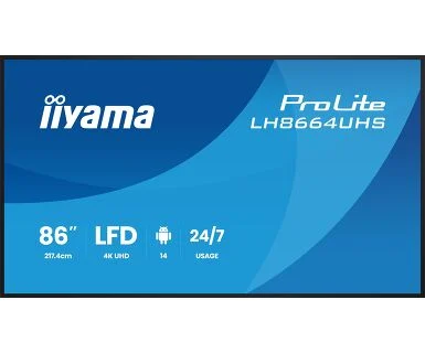 IIYAMA 86" LH8664UHS-B3AG 4K UHD (3840x2160) IPS Signage 24/7, 500 cd/m2, 1200:1, Android OS 14, iiShare, iiControl, iiSignage2