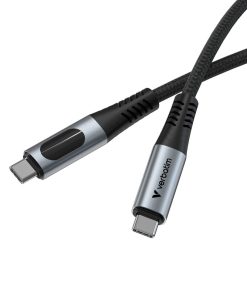 Verbatim Sync & Charge kabel USB C na USB C sa zaslonom, M/M, 100W PD3.0 /QC3.0, crni, 1.2m