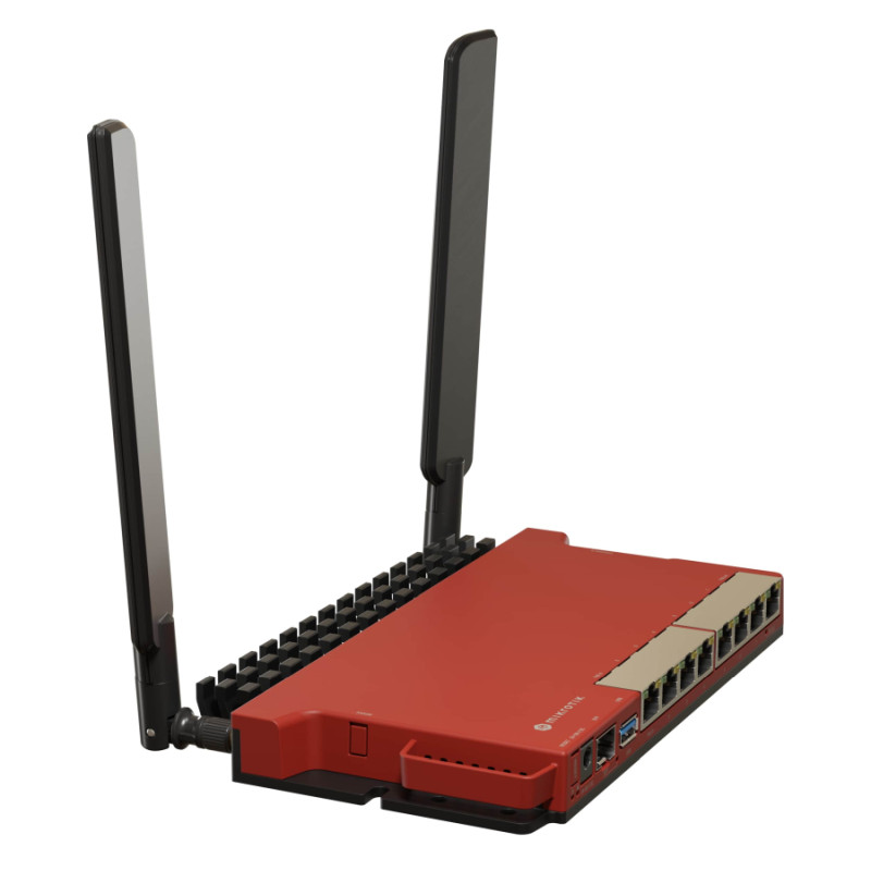 Mikrotik L009UiGS-2HaxD-IN, 800MHz CPU, 512MB RAM, 8×G-LAN, 1×2.5G SFP, 2.4 GHz 802.11b/g/n/ax dual-chain, 4dBi 2.4GHz eksterne antene, USB, desktop kućište, PSU, RouterOS L5