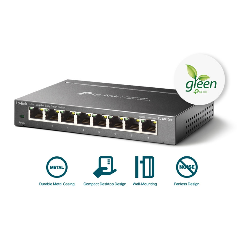 TP-Link 8-port Gigabit Easy Smart preklopnik (Switch), 8×10/100/1000M RJ45 ports, metalno kućište