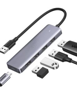 UGREEN 4-portni USB-A HUB, 4xUSB-A 3.0 + USB-C, sivi