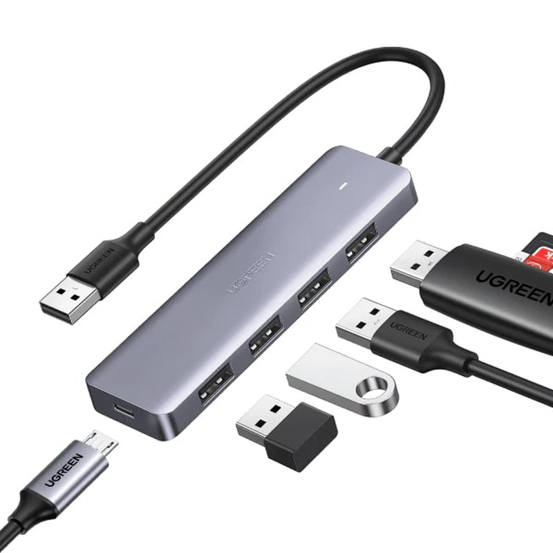 UGREEN 4-portni USB-A HUB, 4xUSB-A 3.0 + USB-C, sivi