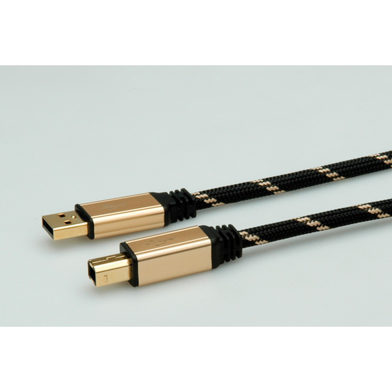 Roline GOLD USB2.0 kabel TIP A/B M/M, 1.8m, crno/zlatni