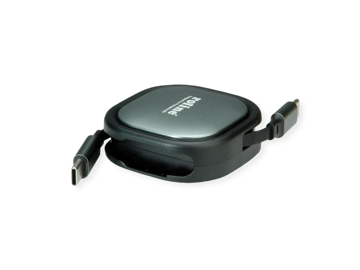 Roline USB 2.0 kabel, C-C, M/M, 60W, izvlačivi, crni, 1.2m